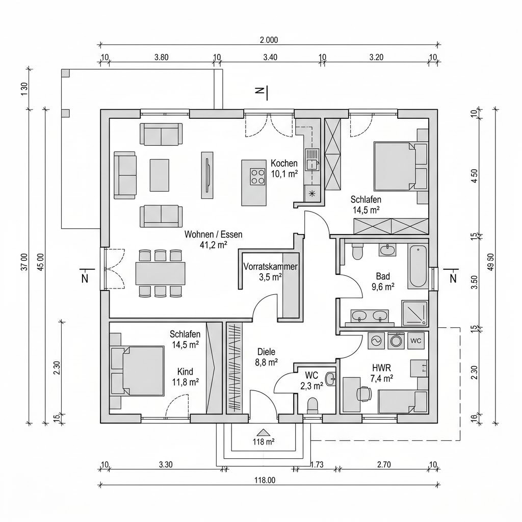 Schwedenhaus Uppsala 118 von Fjorborg Holzhäuser — ebenerdiges Holzhaus mit Satteldach und 118 m²