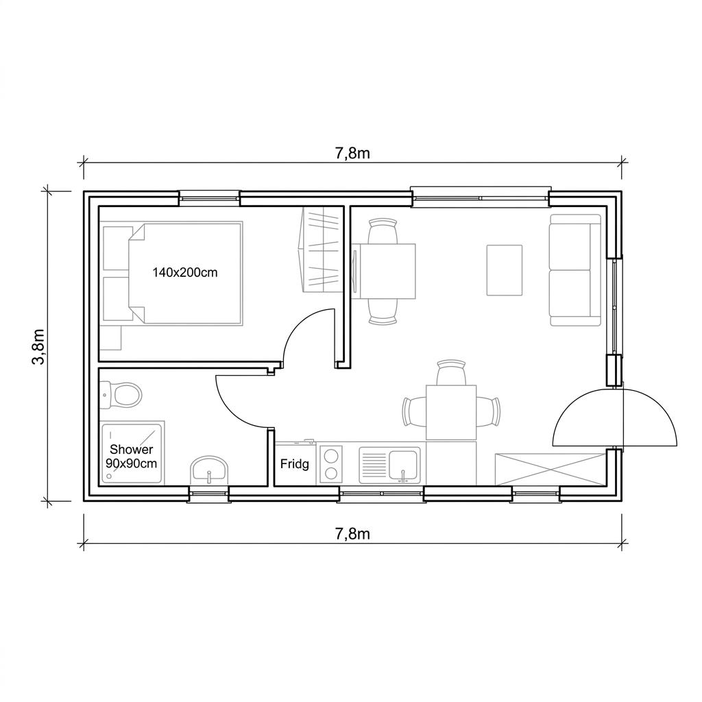 Grundriss Lund 30 von Fjorborg Häuser — 30 m², 1 Zimmer
