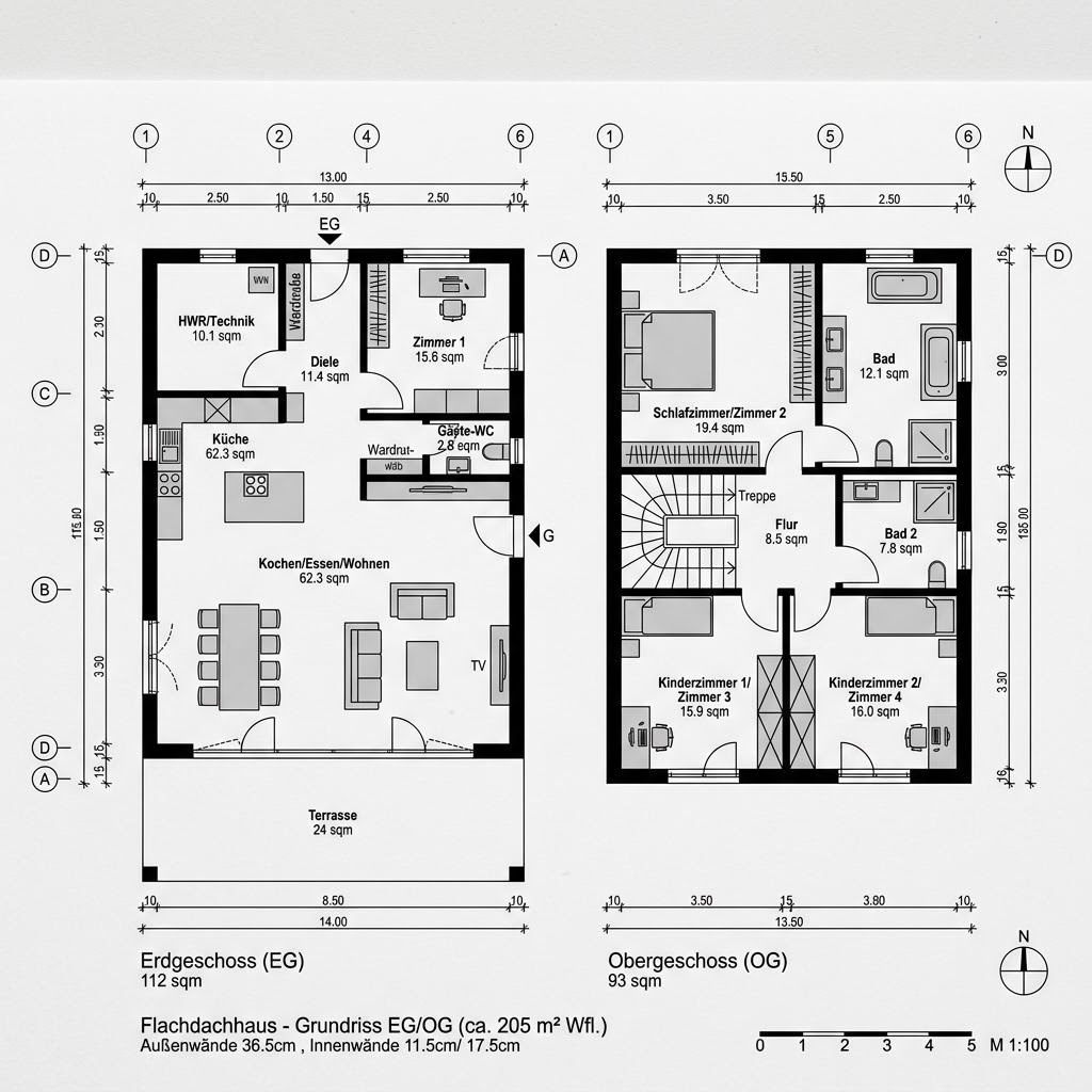 Flachdachhaus Flat Cube 205 von DAVINCI HAUS — Fertighaus mit rund 205 m²
