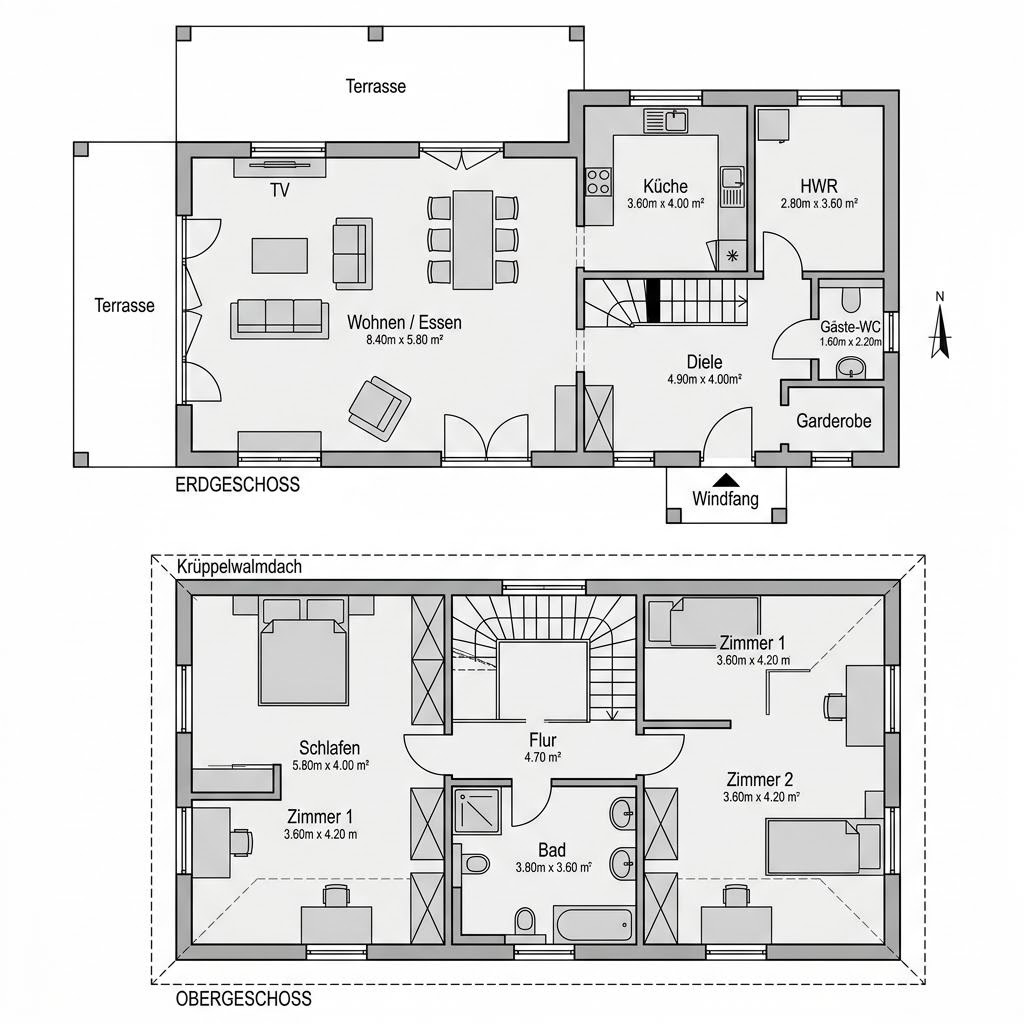 Grundriss Fachwerkhaus Marschhof 154 von Fuhrberger Fachwerkhaus — 154 m², 5 Zimmer