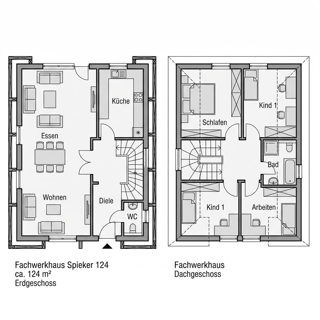 Grundriss Fachwerkhaus Spieker 124 von Fuhrberger Fachwerkhaus — 124 m², 4 Zimmer