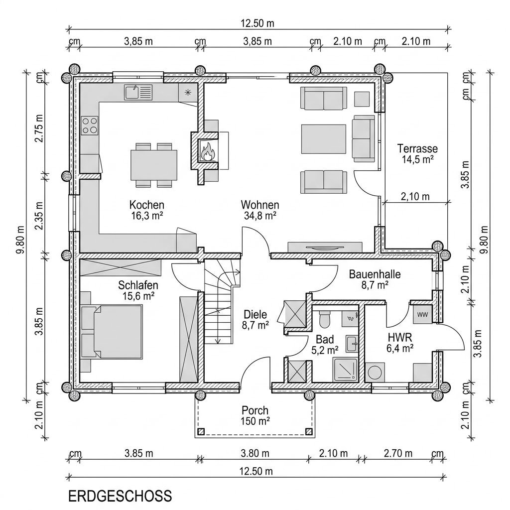 Blockhaus Sauerland 150 von Fullwood Wohnblockhaus mit Krüppelwalmdach — Massivholzhaus mit 150 m²