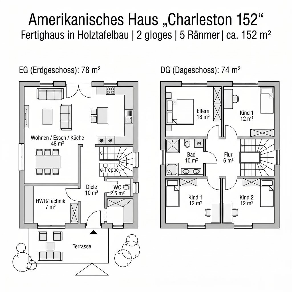 Grundriss Charleston 152 von Greenville — 152 m², 5 Zimmer