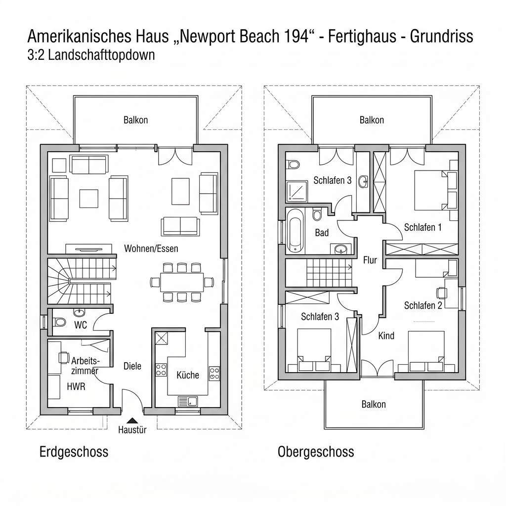 Amerikanische Villa Newport Beach 194 von Greenville mit Panoramaveranda und Walmdach