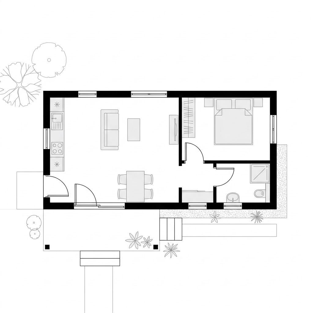 Grundriss Tiny House Cottage 38 von greenville — 38 m², 2 Zimmer