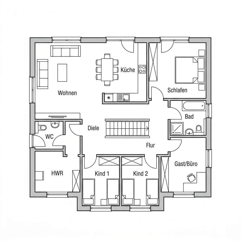 Stadtvilla Aurelia 156 von GUSSEK HAUS mit Walmdach und überdachtem Eingang