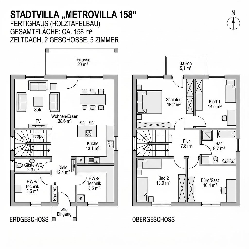 Stadtvilla MetroVilla 158 von GUSSEK HAUS mit Erker und Zeltdach