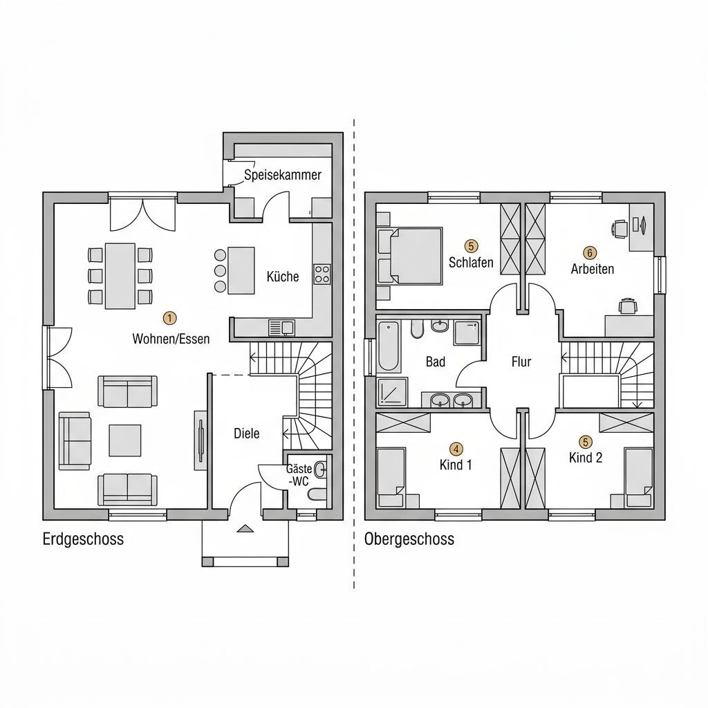 Stadtvilla Selbstbau Aura 165 von Gussek Haus mit Walmdach — Ausbauhaus mit 165 m² und viel Licht