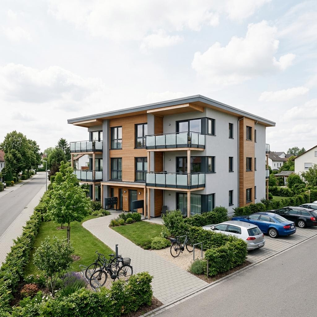 Mehrfamilienhaus 6 Wohneinheiten Flachdach von Haas Fertigbau — Fertighaus mit 520 m²