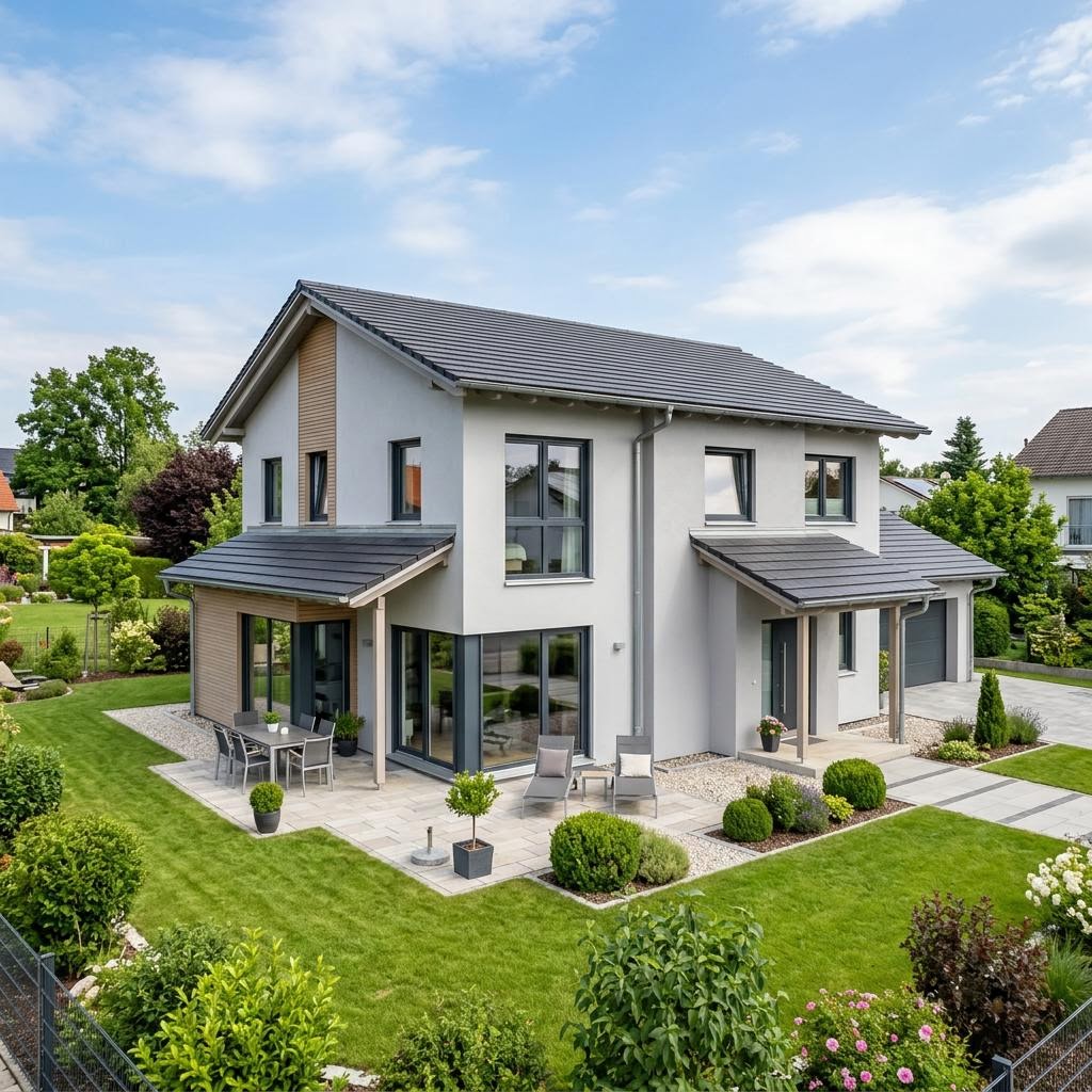 Doppelhaus Doppelhaus Atrio 132 von Haas Fertigbau — Schleppdach, 132 m²