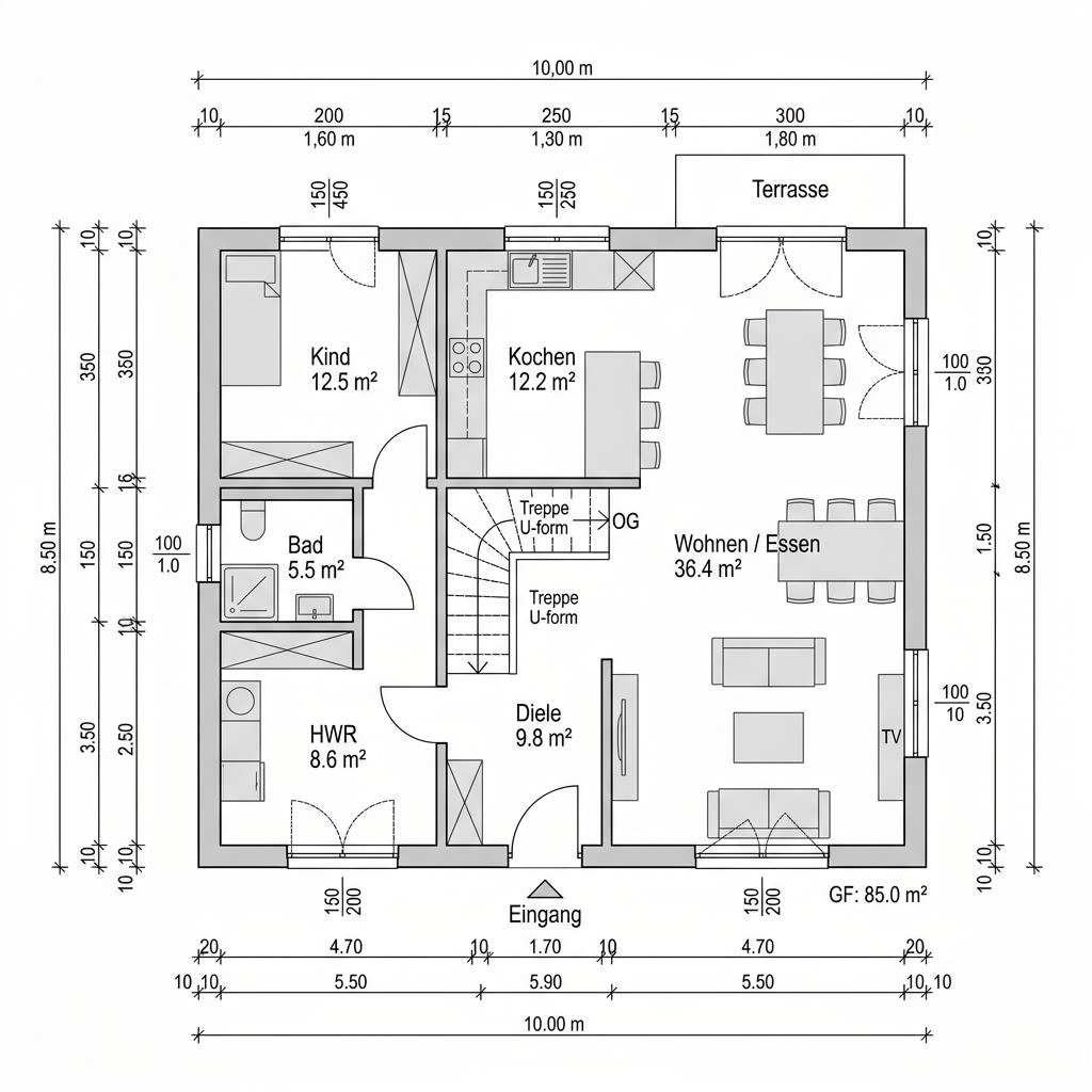 Kubushaus Variant 170 von Hanse Haus mit Flachdach — kubisches Fertighaus im Bauhausstil mit 170 m²
