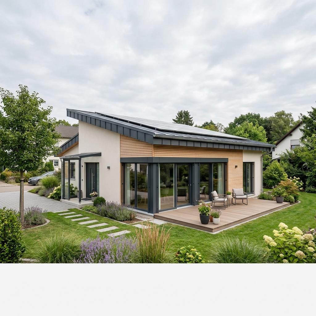 Pultdach-Bungalow Pult Bungalow Solar 115 von Hanse Haus mit gehobener Ausstattung und Solardach