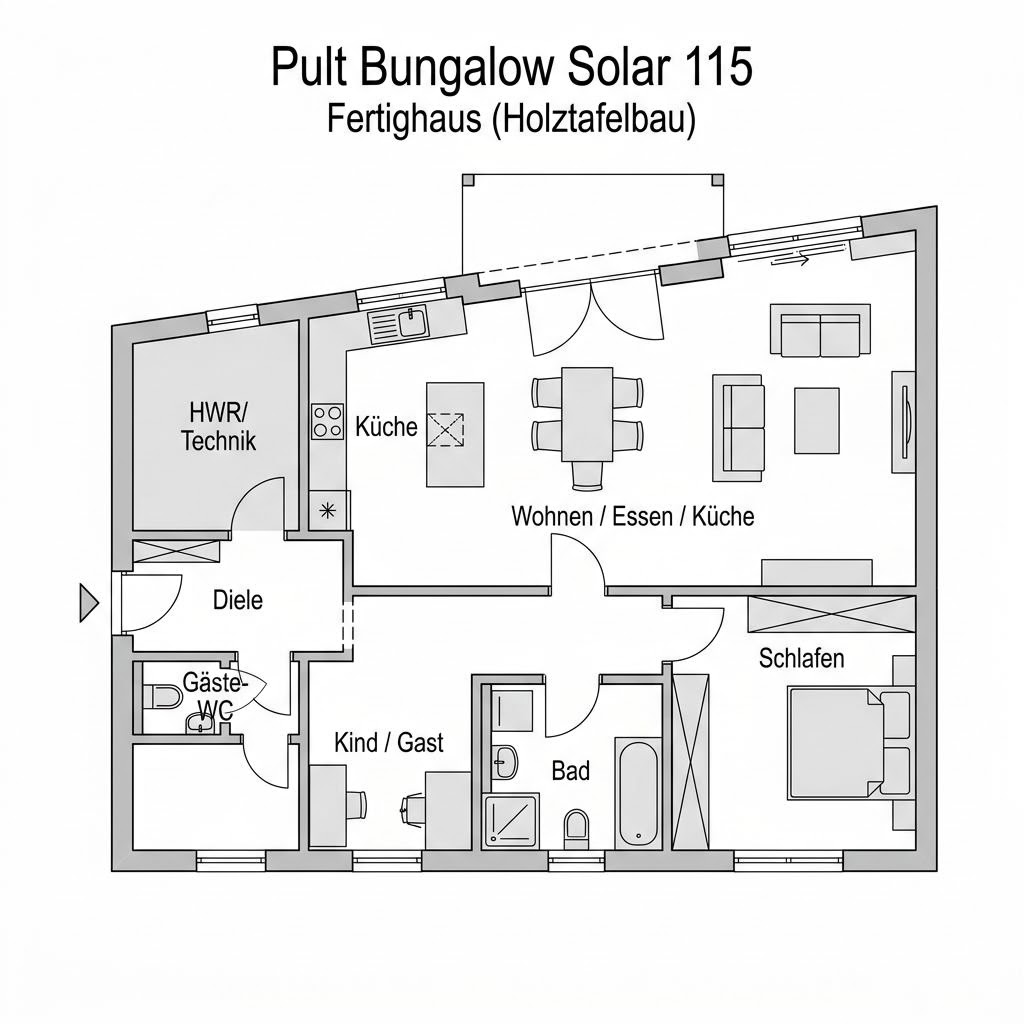 Grundriss Pult Bungalow Solar 115 Grundriss Pult Bungalow Solar 115 von Hanse Haus