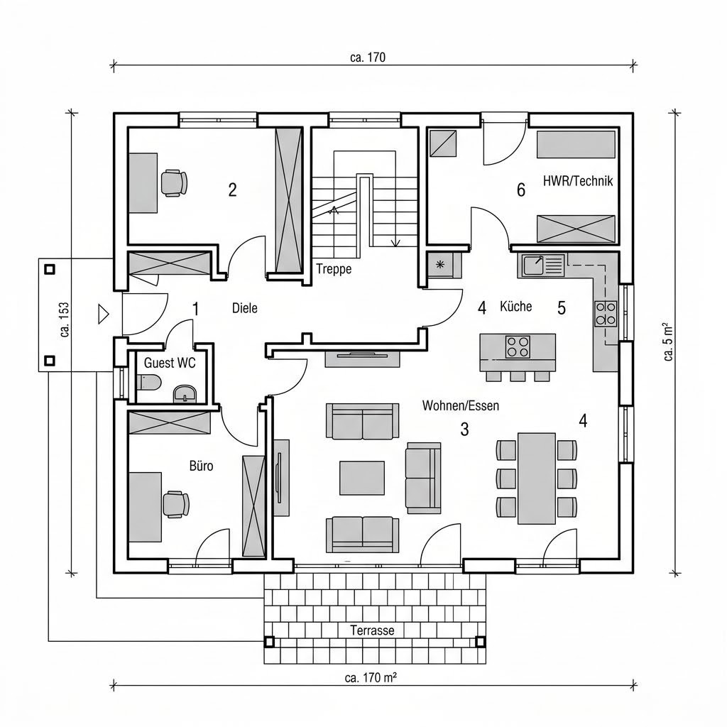 Grundriss Stadtvilla 170 – 170 m² Stadtvilla mit 6 Zimmern