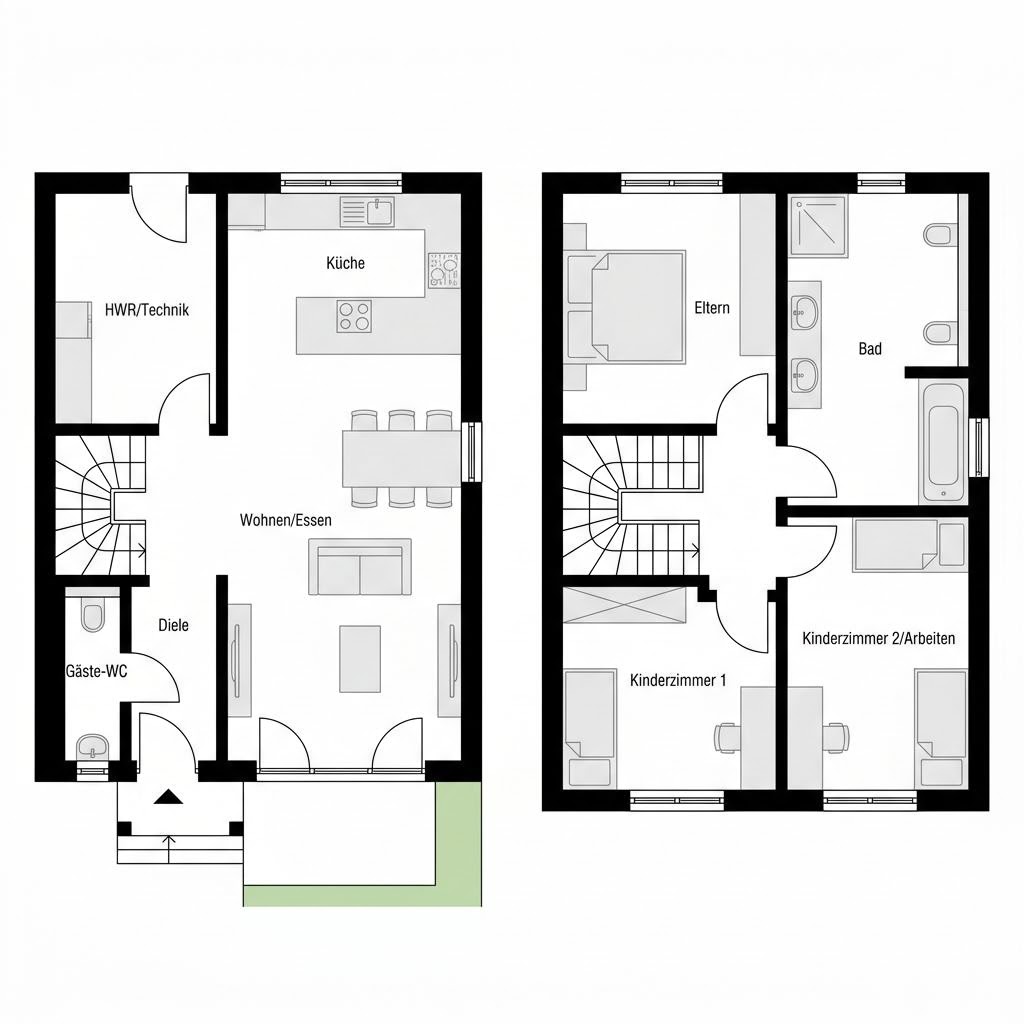 Grundriss Reihenendhaus Linea R140 – 140 m² Reihenhaus mit 5 Zimmern