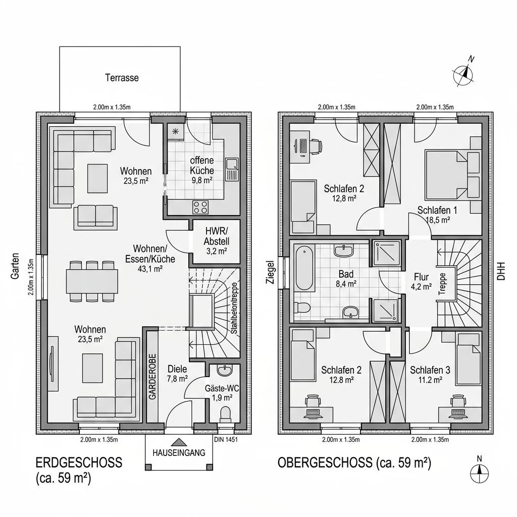 Grundriss Twinos 118 von Heinz von Heiden Massivhäuser — 118 m², 4 Zimmer