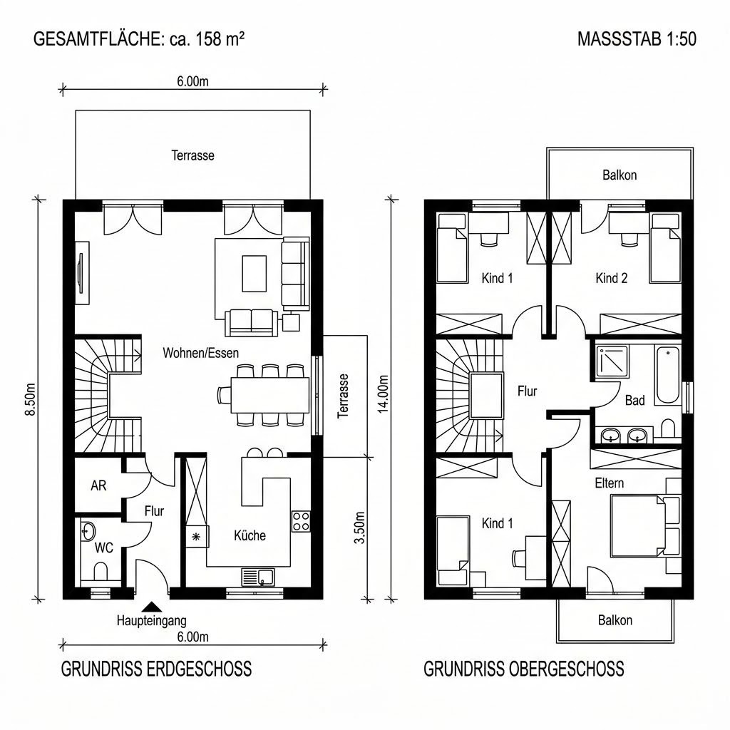 Holzhaus eco+Haus 158 von Beilharz Haus — energieeffizientes Familienhaus mit Satteldach