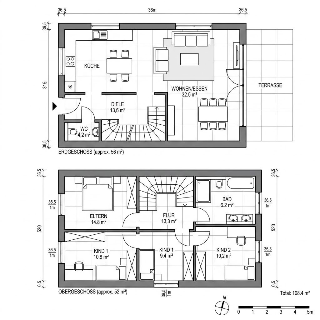 Holzhaus Planungsbeispiel 108SB10 von Bio-Solar-Haus — kompaktes Haus in Haus-im-Haus-Bauweise