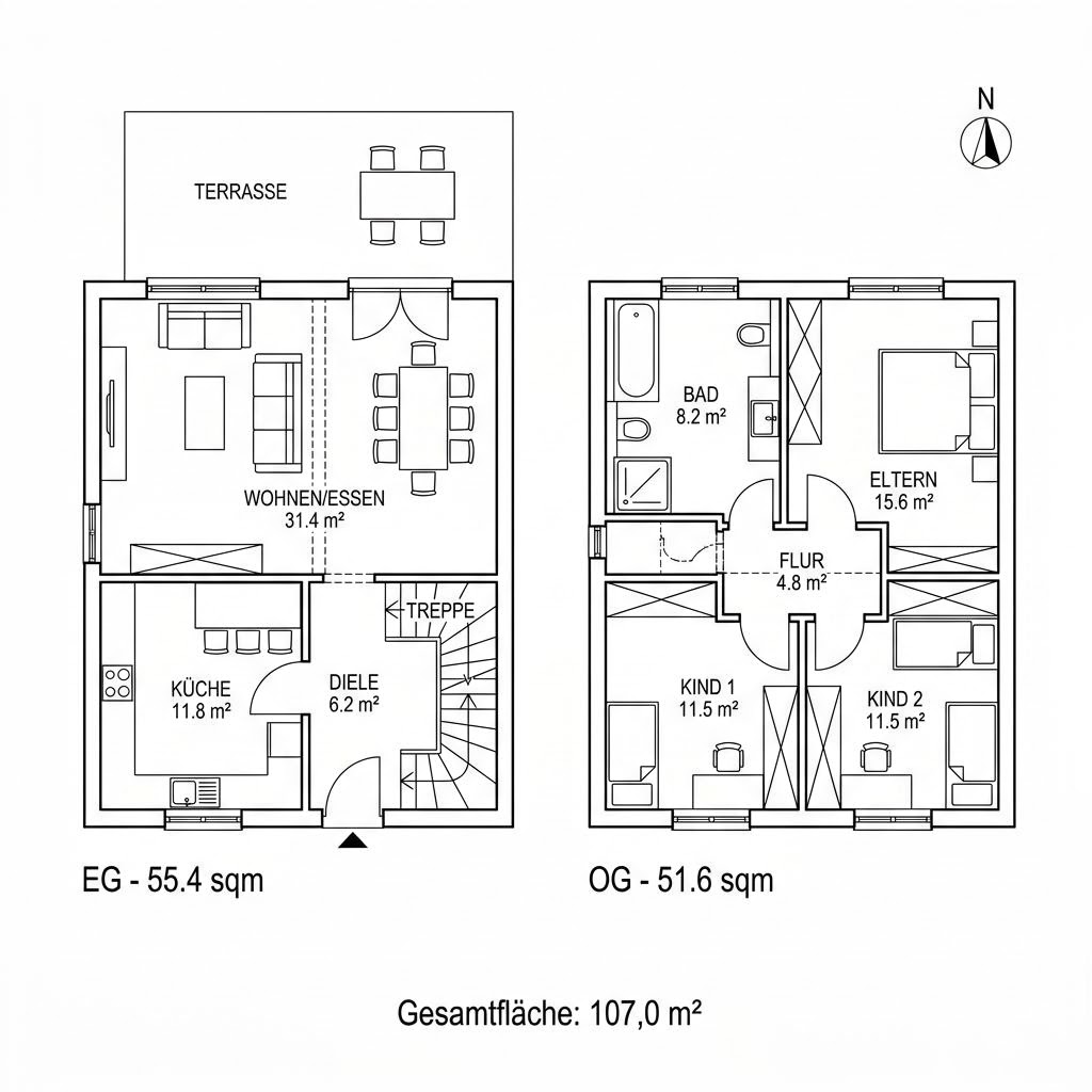 Holzhaus Landhaus 107 von Isartaler Holzhaus — kompaktes Familienhaus mit Satteldach