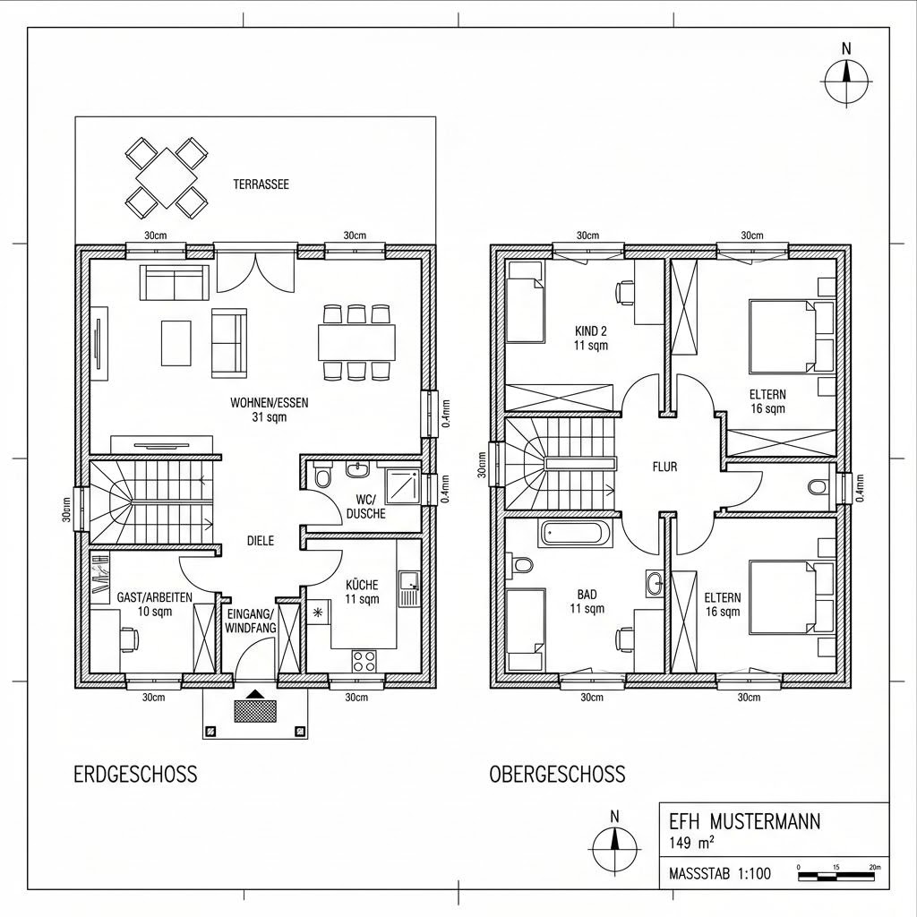 Holzhaus Solln von Isartaler Holzhaus — zweigeschossiges Familienhaus mit Satteldach