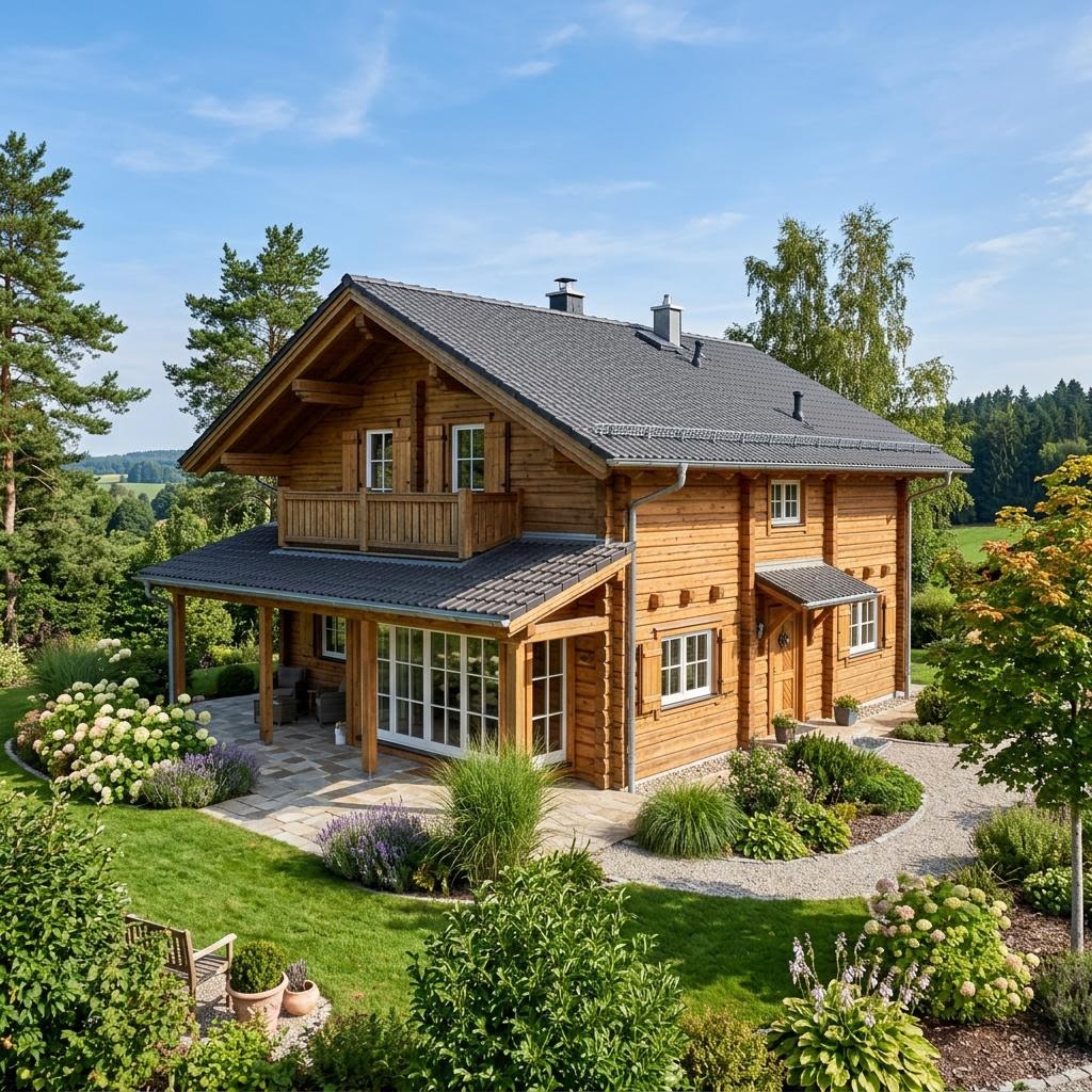 Blockhaus Classic 150 von LéonWood mit Satteldach — Massivholzhaus mit 150 m² Wohnfläche