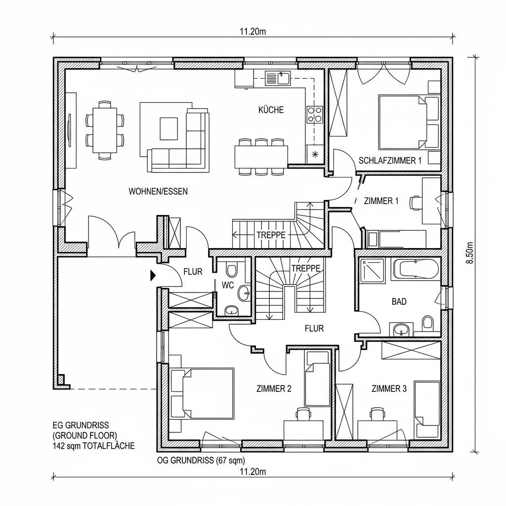 Holzhaus Vollholzhaus Fichte 142 von Petershaus — Familienhaus aus massiver Fichte