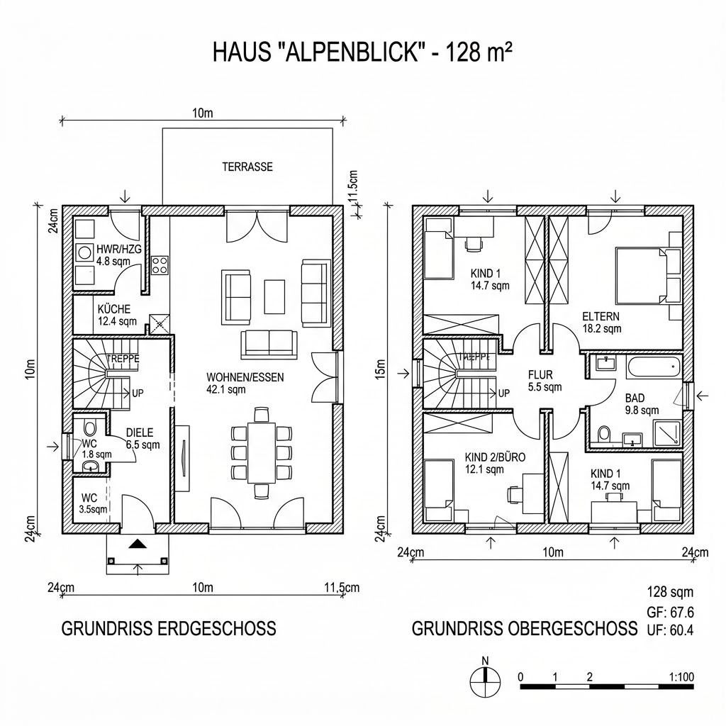 Schwedenhaus SH 128 N von ScanHaus Marlow — Holzhaus mit Sprossenfenstern und 128 m²