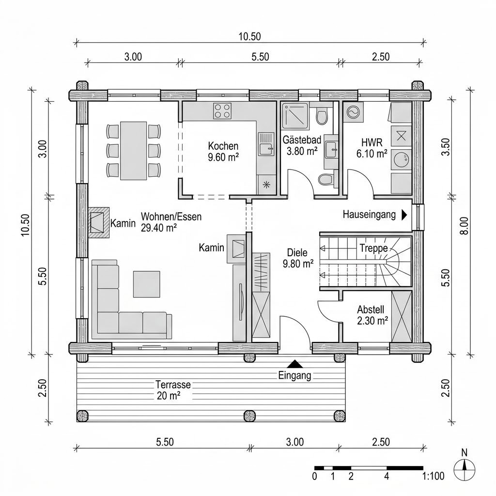 Blockhaus Lappi 126 von Honka Blockhaus mit Krüppelwalmdach — finnisches Massivholzhaus mit 126 m²