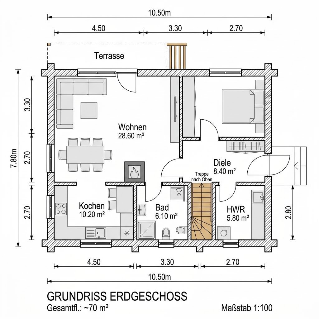 Blockhaus Tahko 140 von Honka Blockhaus mit Satteldach und Panoramafenstern — finnisches Massivholzhaus mit 140 m²