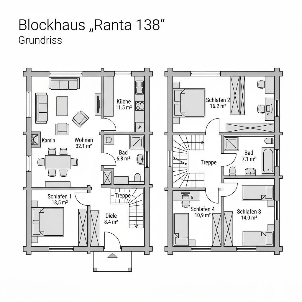 Grundriss Ranta 138 von Honka — 138 m², 5 Zimmer