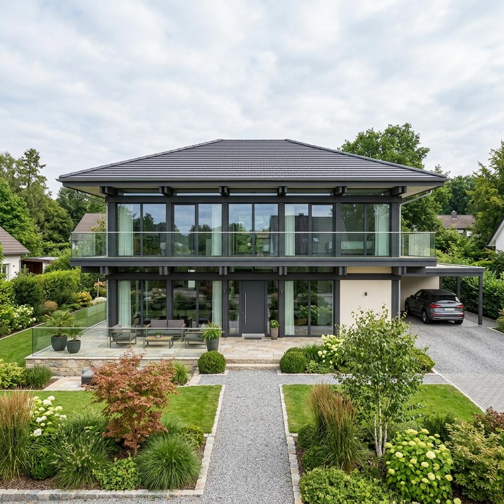 Luxusvilla Grande Vista 220 von HUF HAUS mit Panoramaglas und Wellnessbereich