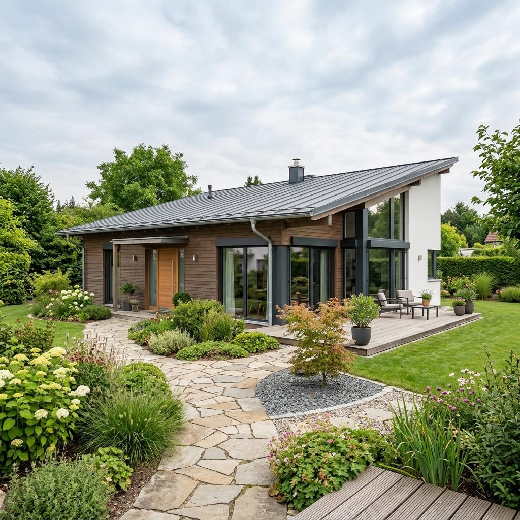 Pultdach-Bungalow Pult Bungalow Natur 126 von KAMPA mit Energieplus-Konzept und Solardach
