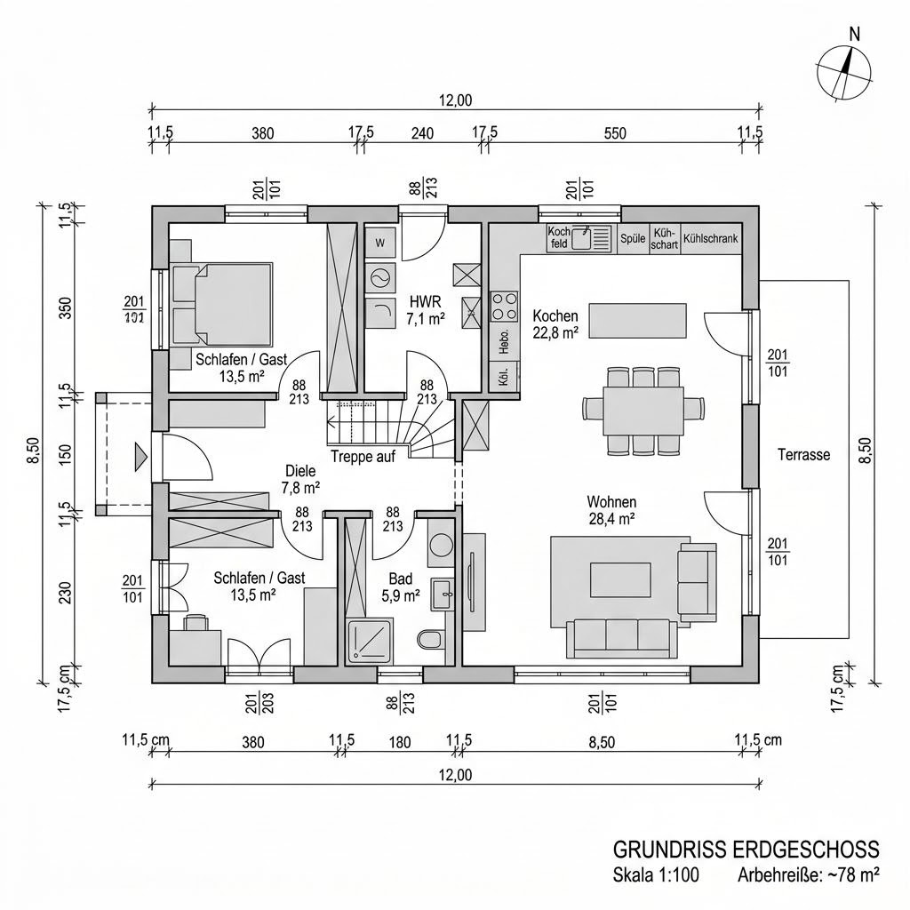Grundriss Purea Tonne 138 – 138 m² Einfamilienhaus mit 4 Zimmern