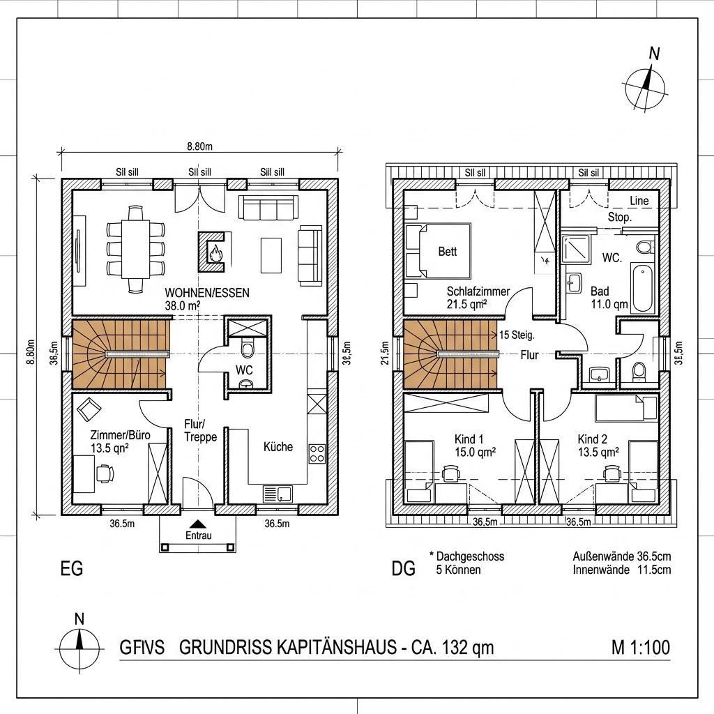 Grundriss Kapitänshaus Borkum 132 von Nordic Haus