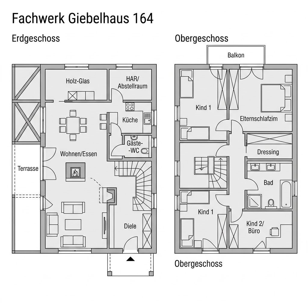 Fachwerk-Stadtvilla Giebelhaus 164 von KD-Haus aus Holz und Glas mit Satteldach