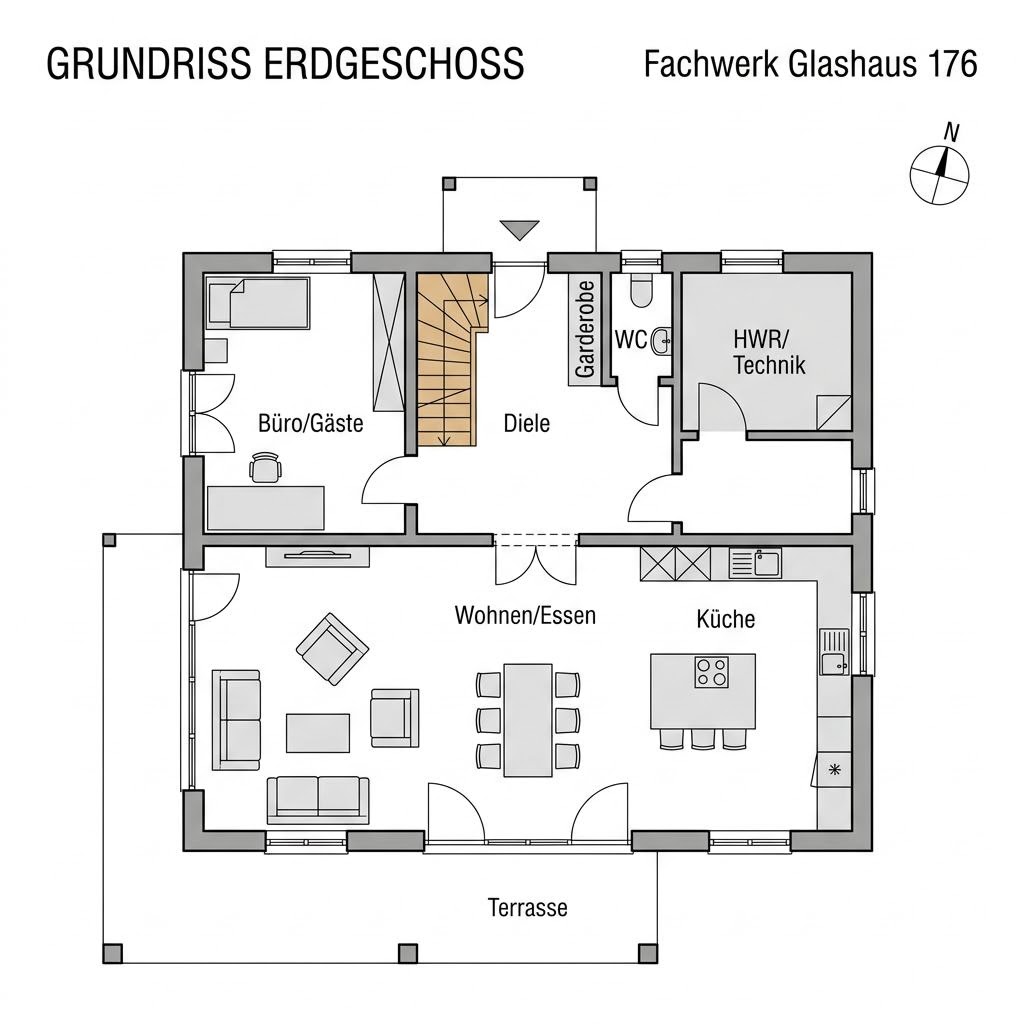 Grundriss Fachwerk Glashaus 176 Grundriss Fachwerk Glashaus 176 von KD-Haus
