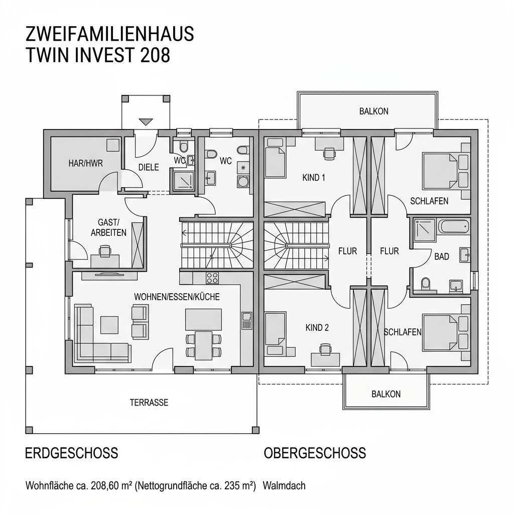 Grundriss Zweifamilienhaus Twin Invest 208 Grundriss Zweifamilienhaus Twin Invest 208 von Keitel-Haus