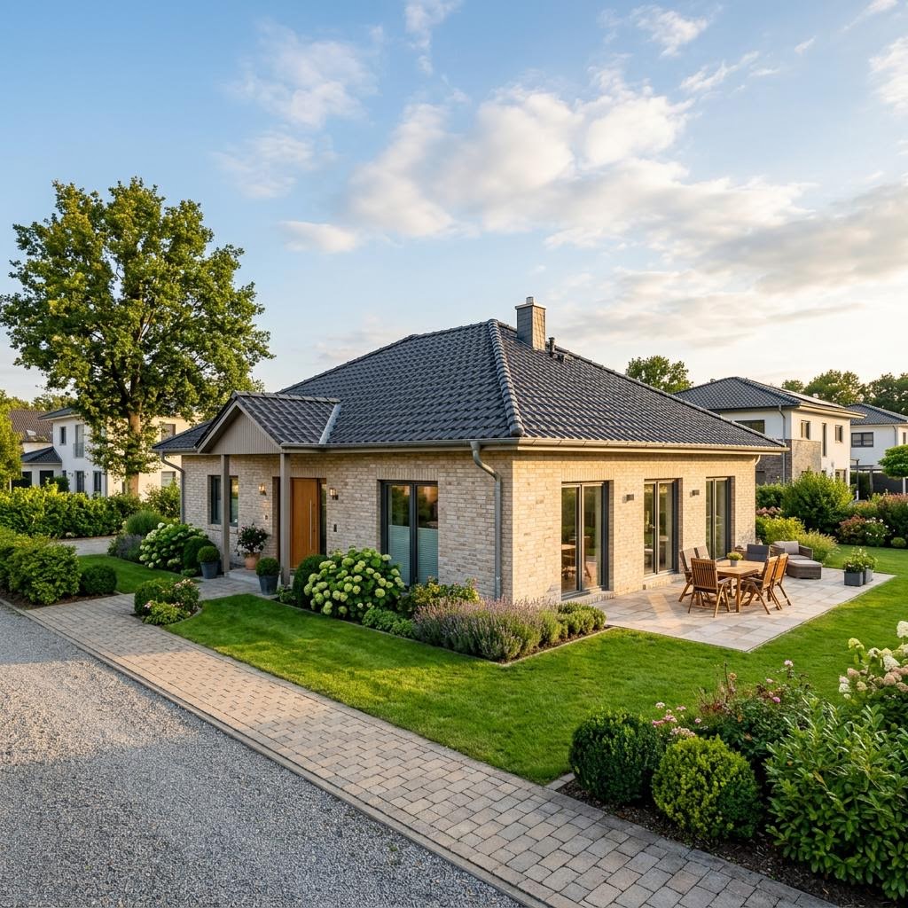 Massiver Bungalow Vitalis 126 von Kern-Haus mit Walmdach