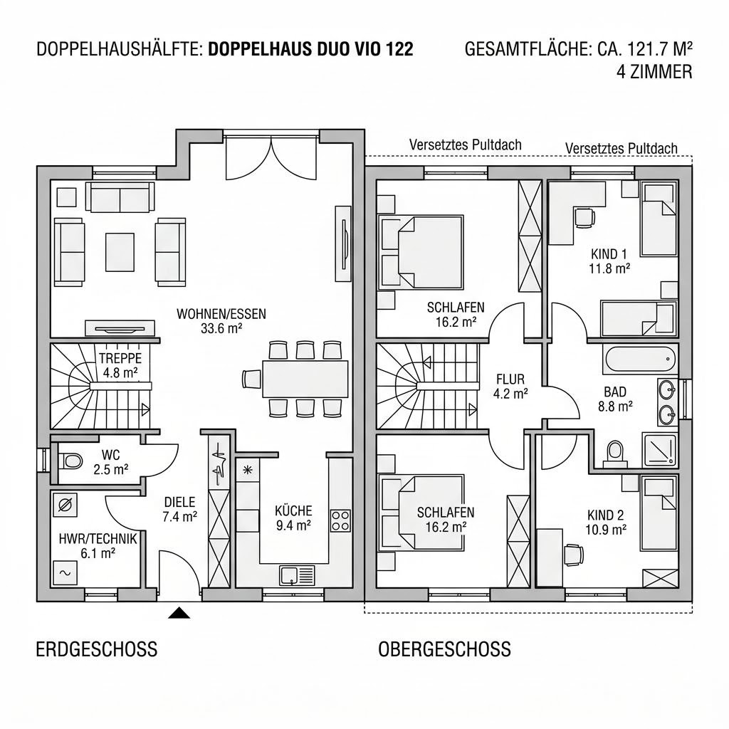 Grundriss Doppelhaus Duo Vio 122 Grundriss Doppelhaus Duo Vio 122 von Kern-Haus