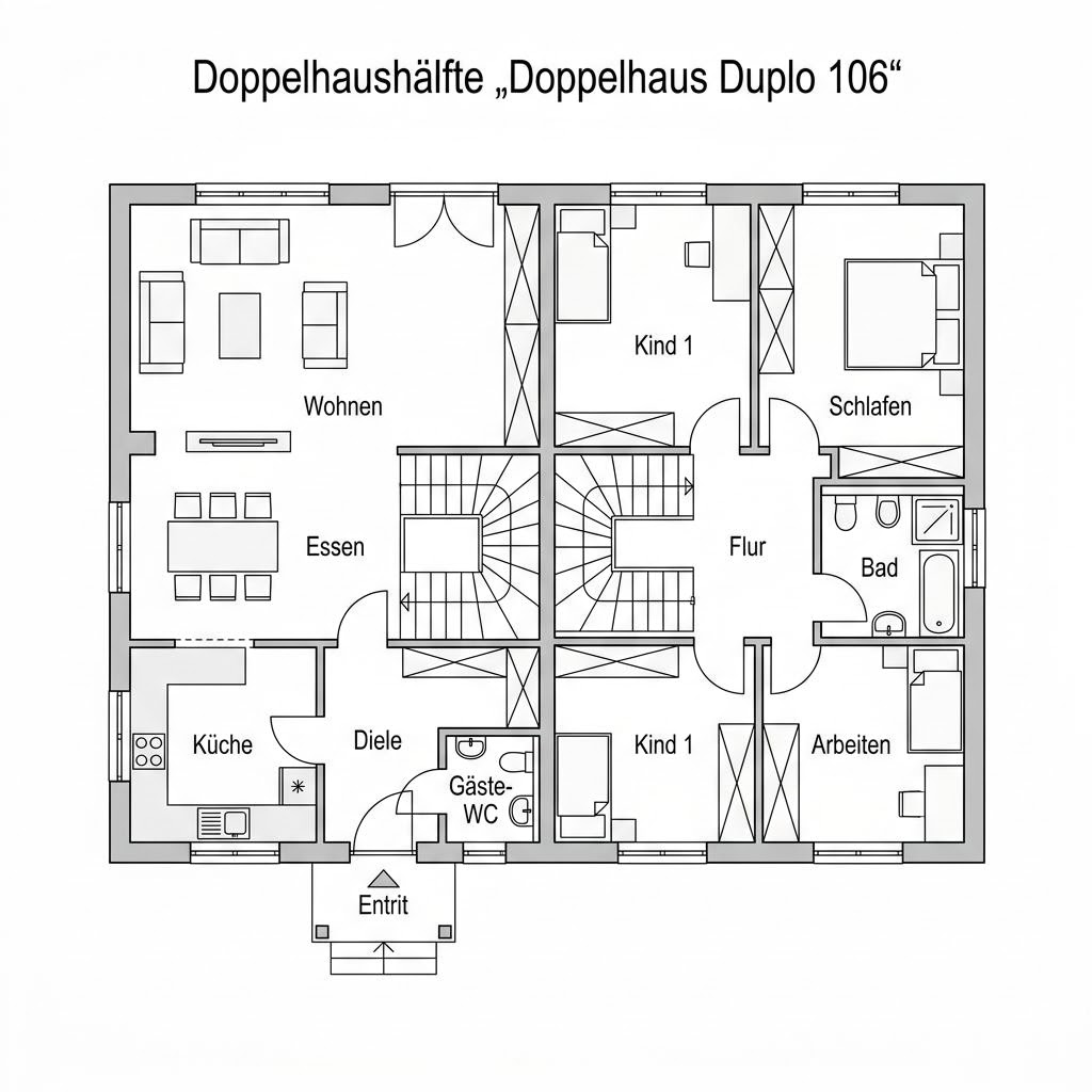 Grundriss Doppelhaus Duplo 106 Grundriss Doppelhaus Duplo 106 von Kern-Haus