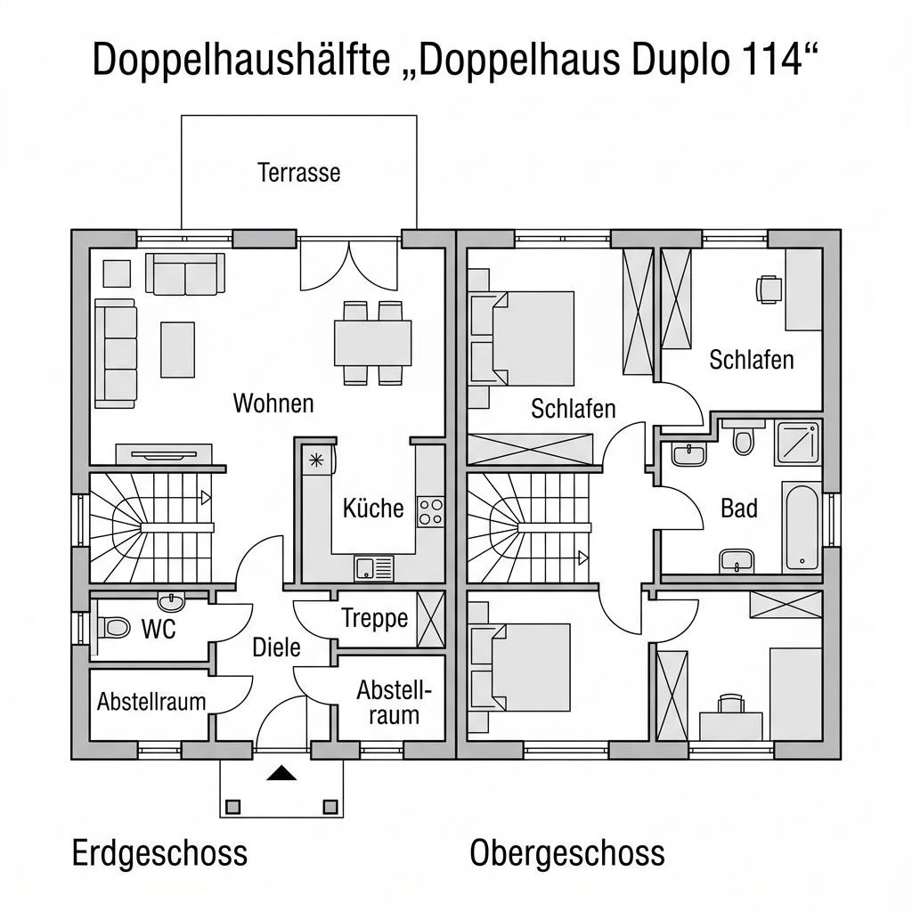 Grundriss Doppelhaus Duplo 114 Grundriss Doppelhaus Duplo 114 von Kern-Haus