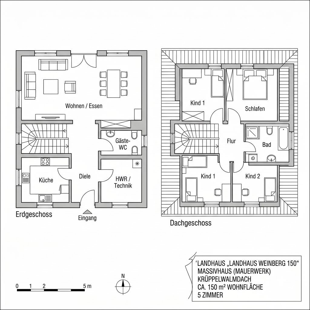 Grundriss Landhaus Weinberg 150 von Kern-Haus — 150 m², 5 Zimmer
