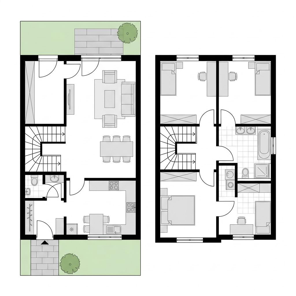 Grundriss Reihenmittelhaus Rivo R118 – 118 m² Reihenhaus mit 4 Zimmern