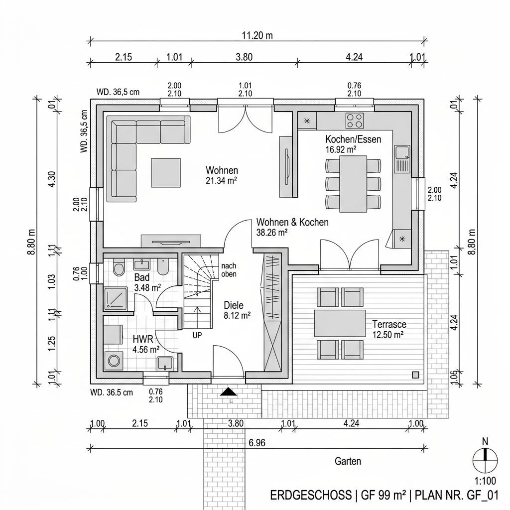 Grundriss Singlehaus Mono 99 – 99 m² Singlehaus mit 3 Zimmern