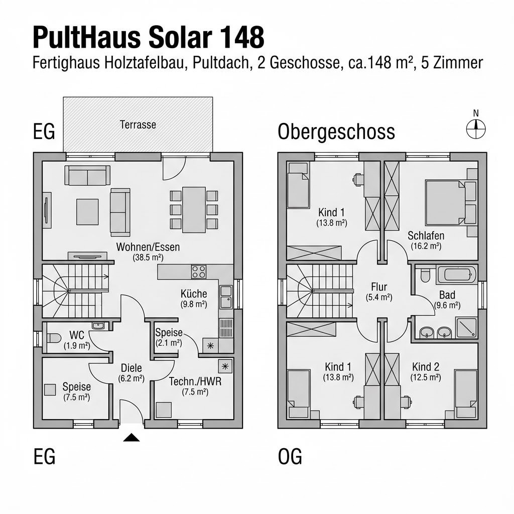 Grundriss PultHaus Solar 148 von Kitzlinger Haus