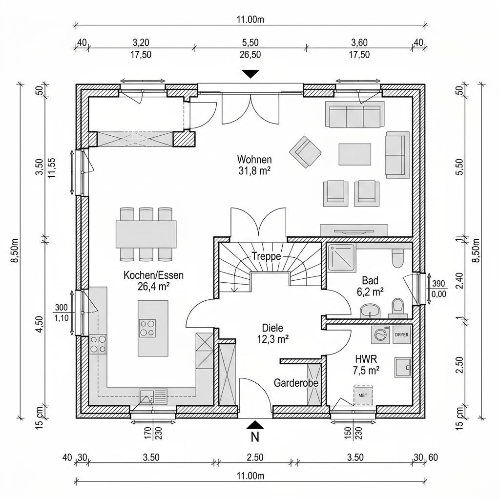 Stadtvilla Familienvilla Zwerch 152 von LEHNER HAUS mit Zwerchdach — 152 m²