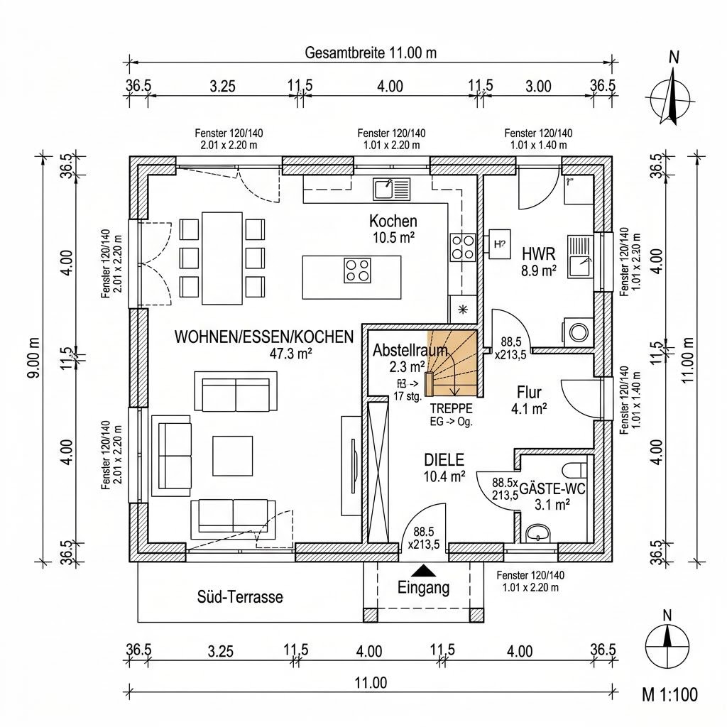 Kubushaus Modern 154 von LEHNER HAUS mit versetztem Pultdach — kubisches Fertighaus im Bauhausstil mit 154 m²