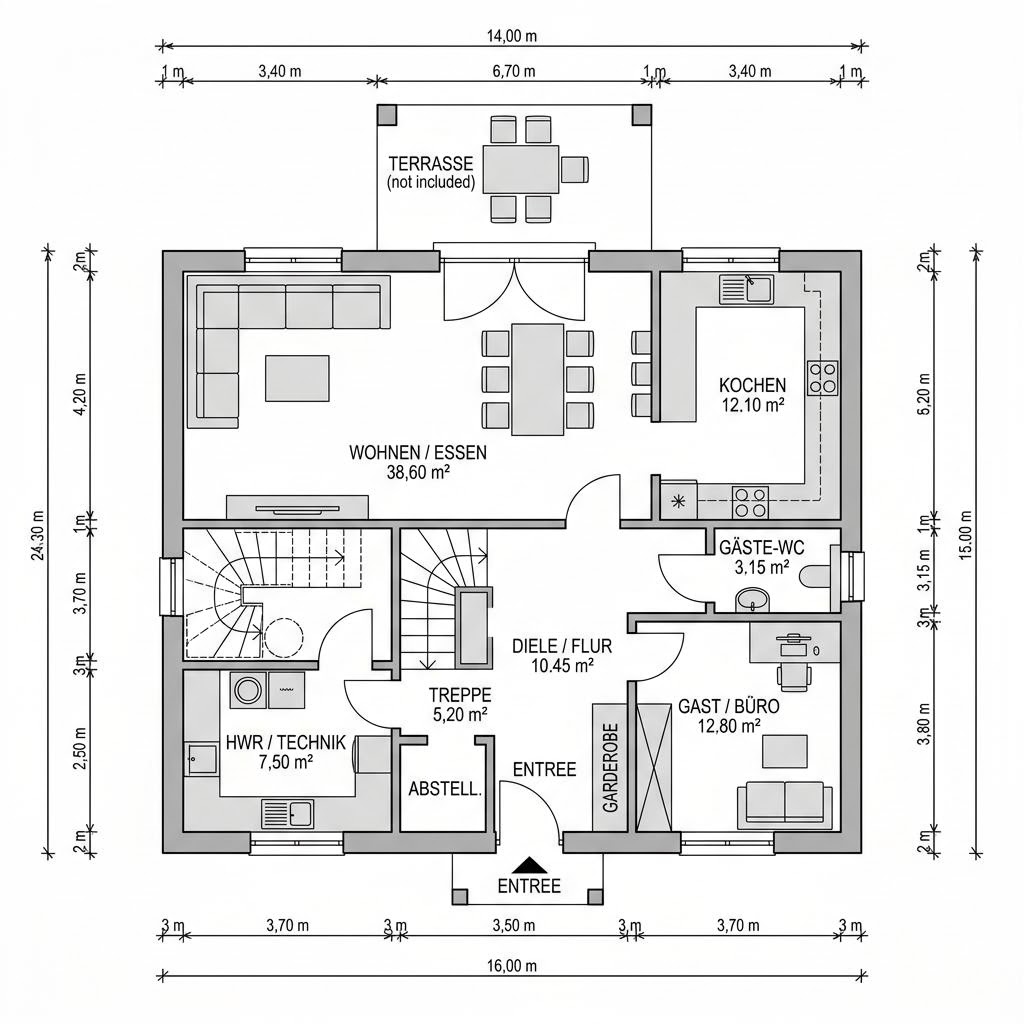 Grundriss Landhaus Mansarde 146 – 146 m² Einfamilienhaus mit 5 Zimmern