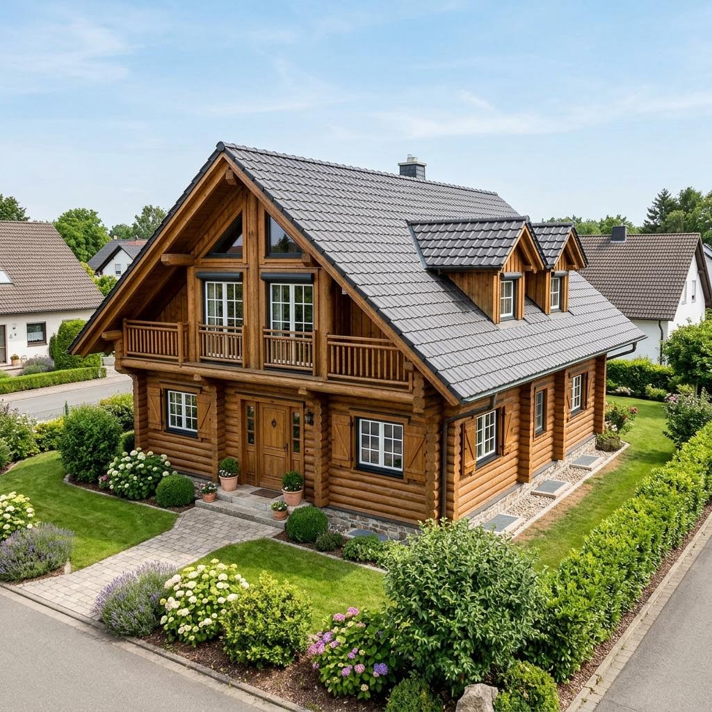 Holzhaus Blockhaus Alaska 146 von Léonwood Holz-Blockhaus — Massivholzhaus mit Satteldach und 146 m²