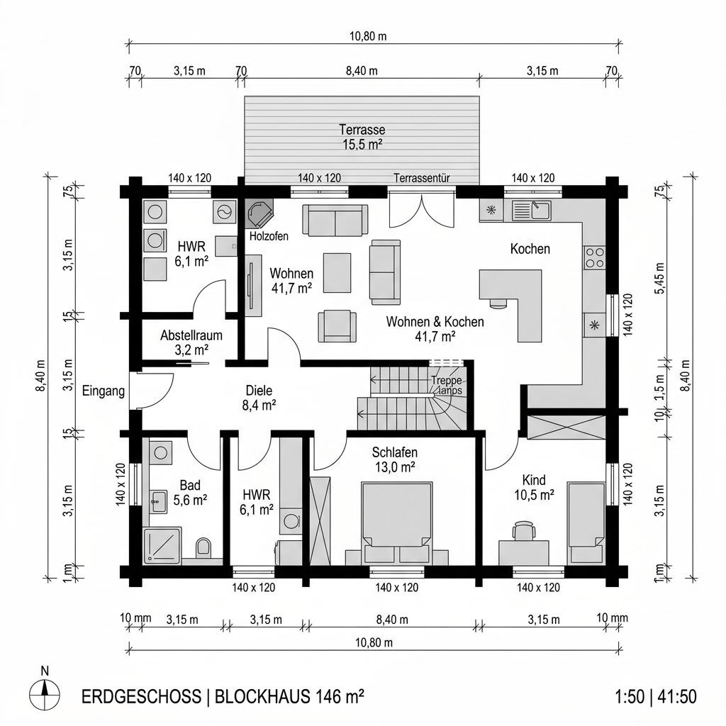 Blockhaus Birka 146 von Léonwood Holz-Blockhaus mit Satteldach — Massivholzhaus mit 146 m²